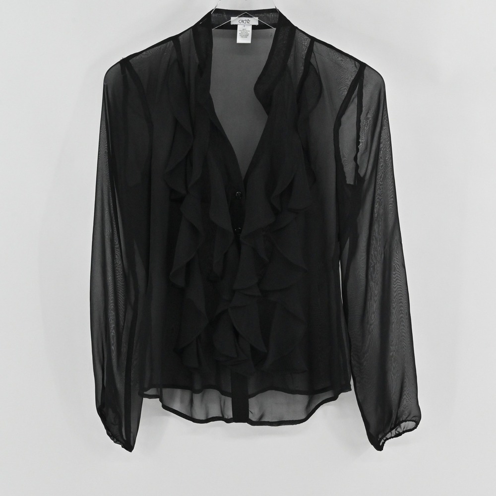 Y2k Cache Chiffon Blouse Womens Size S Black Whimsigoth Romantic Ruffle Sheer